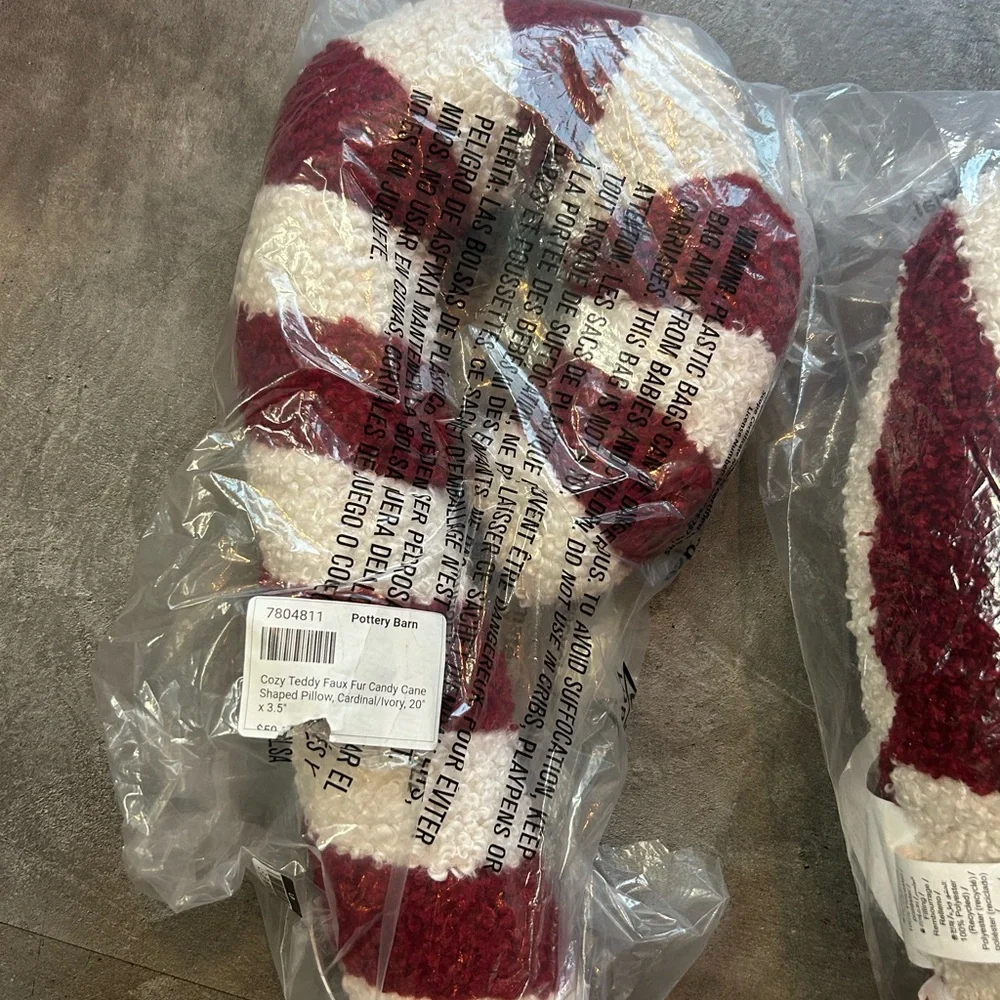 Bundle 2 Pottery Barn Cozy Teddy Faux Fur Candy Cane Heart Shaped Pillows